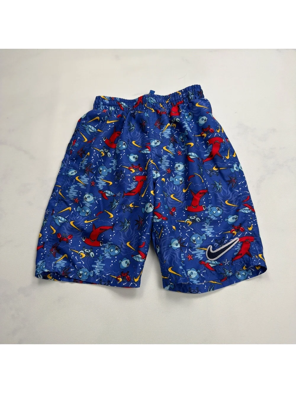Nike Swim Shorts Blue Cartoon Print Elastic Waist - Boys Small